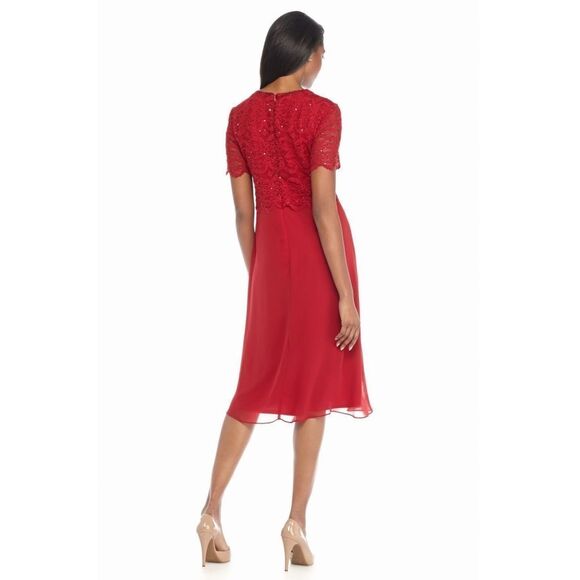 New! R&M RICHARDS Women's Sequined Lace Popover Red Dress Size 12 - Picture 3 of 5